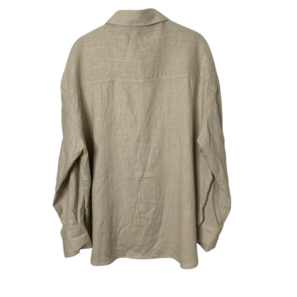 Zara Oversized Linen Blend Shirt Womens Medium Long Sleeve Beige Button Down Top - Picture 12 of 12